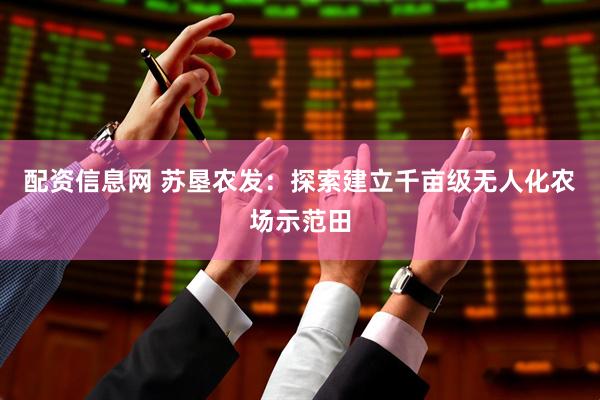 配资信息网 苏垦农发：探索建立千亩级无人化农场示范田